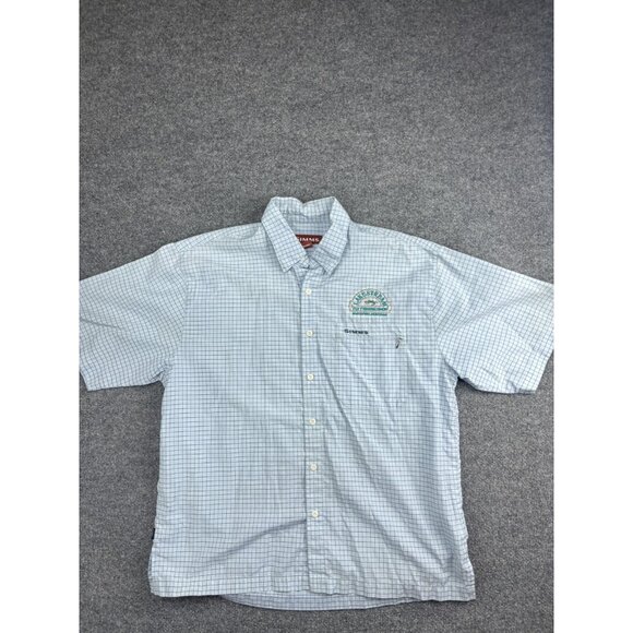 Simms Shirt Mens Large Blue Plaid Button Down Lake Stream Fly Fishing Montana - Picture 1 of 6